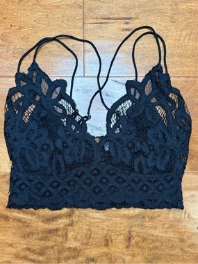 Free People Adella Black Lace Crochet Bralette Bra M Like New